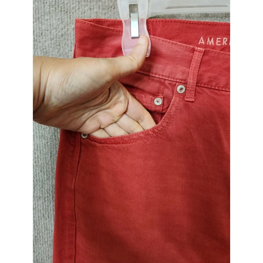 American Eagle Hi Rise Girlfriend Jeans Womens 8 XShort Red Button Fly NEW